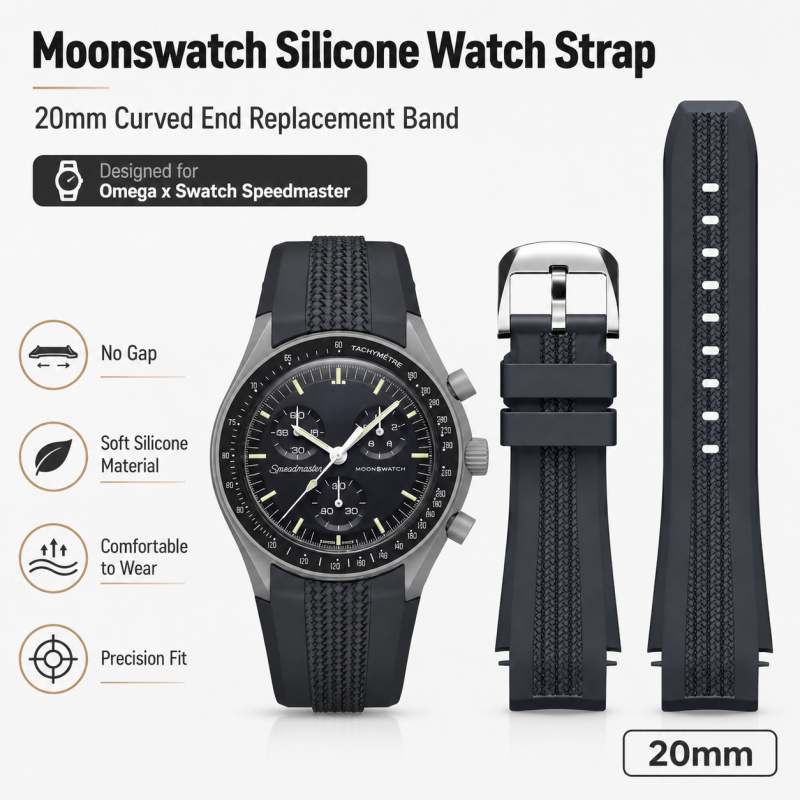 Omega Watch Speedmaster - 20mm Curved End No Gap Silicone