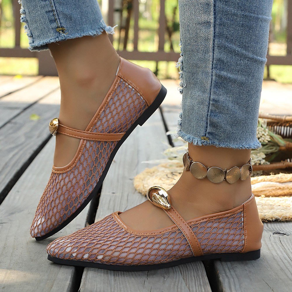 Women Mesh Mary Jane Flats Poi - Mesh Strap Metal recension och pris