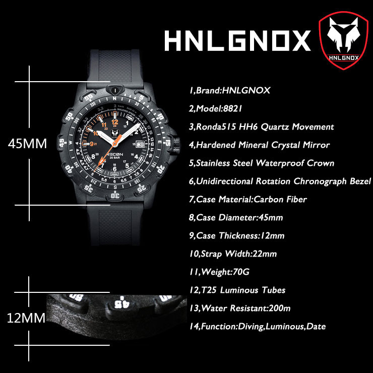 Hnlgnox Mens Pilot Watches Spo - Rubber Strap Diver recension och pris